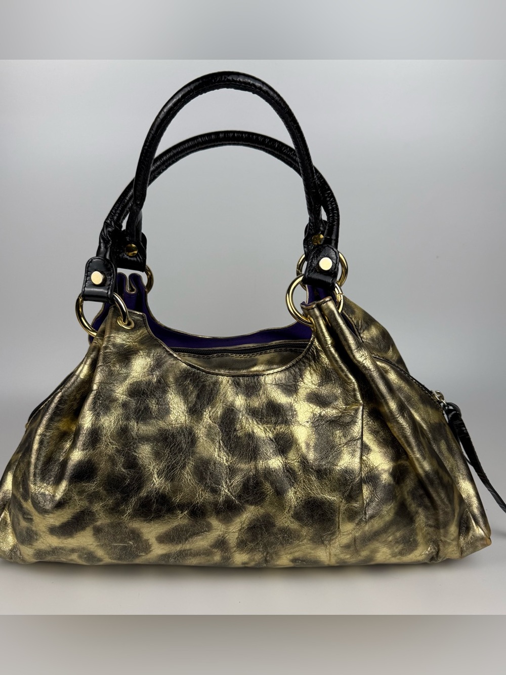 Maurizio Taiuti Metallic Gold Leather Doctor Handbag Made In Italy